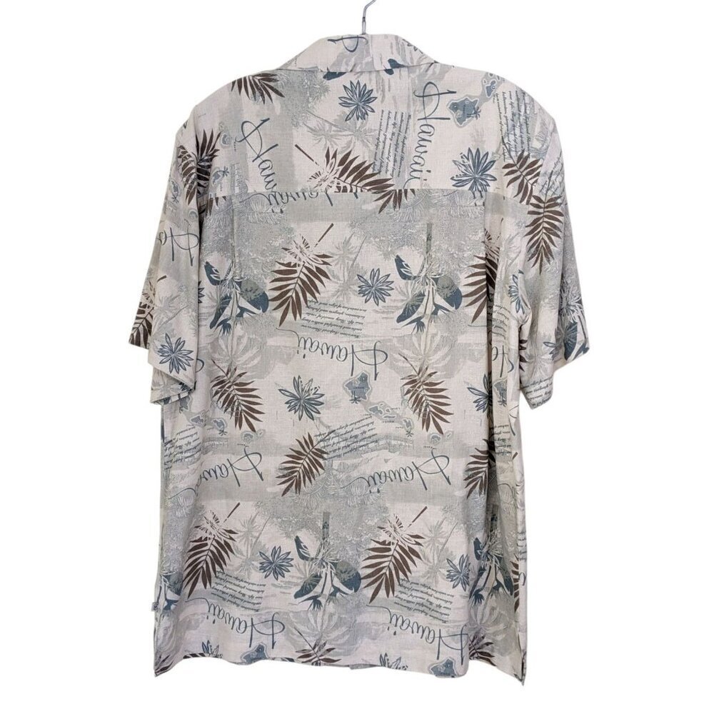 Solitude Mens M Hawaiian Shirt Washable Silk Sage Green Brown Leaf Island Resort - Picture 2 of 5